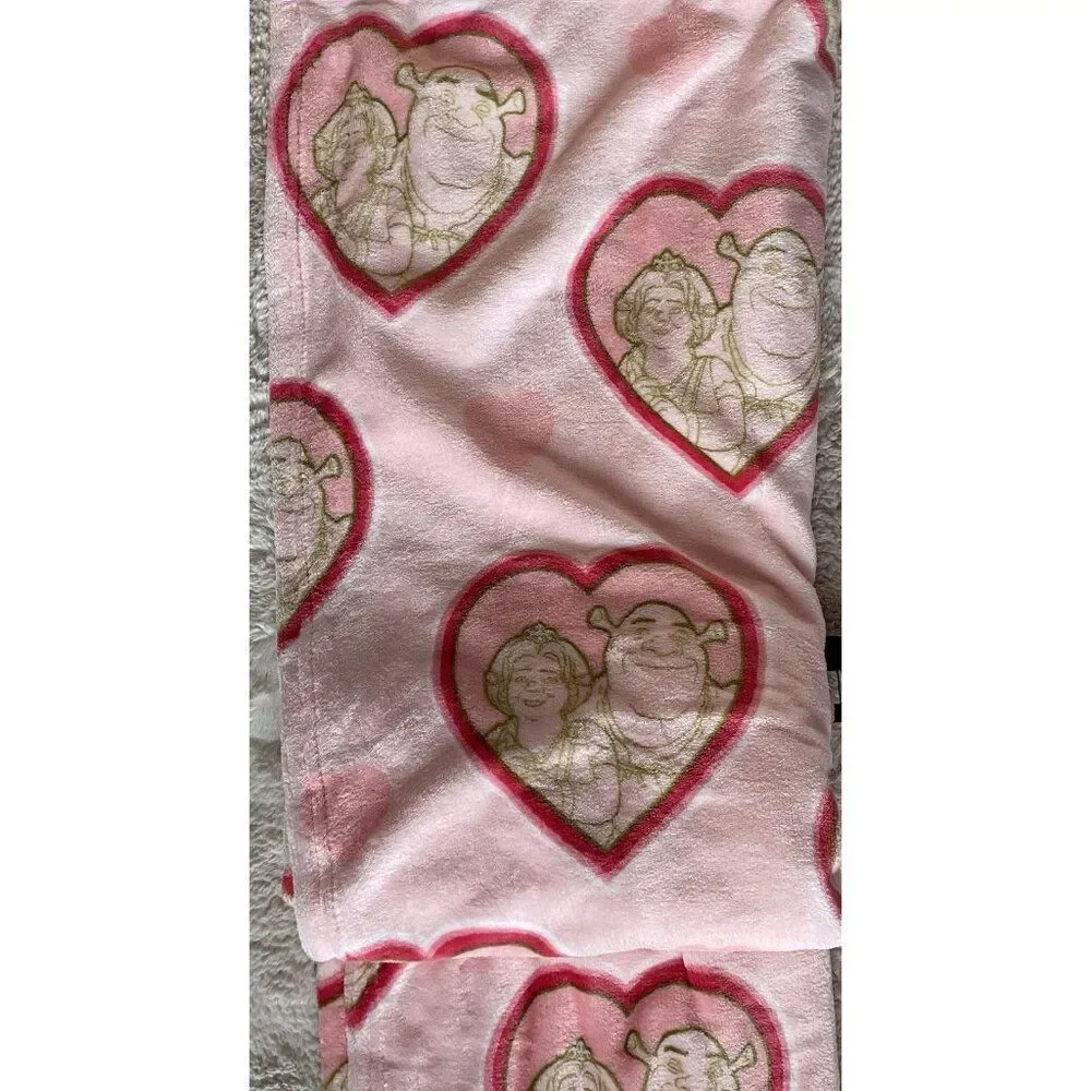 Shrek And Fiona Valentines Hearts‎ Soft Plush Throw Blanket 50” X 70” Pink NEW